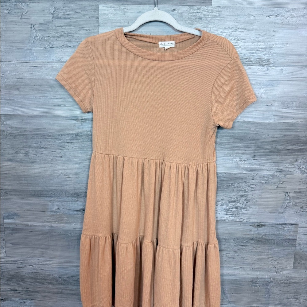 See You Monday Peach Tiered Short Sleeve Dress